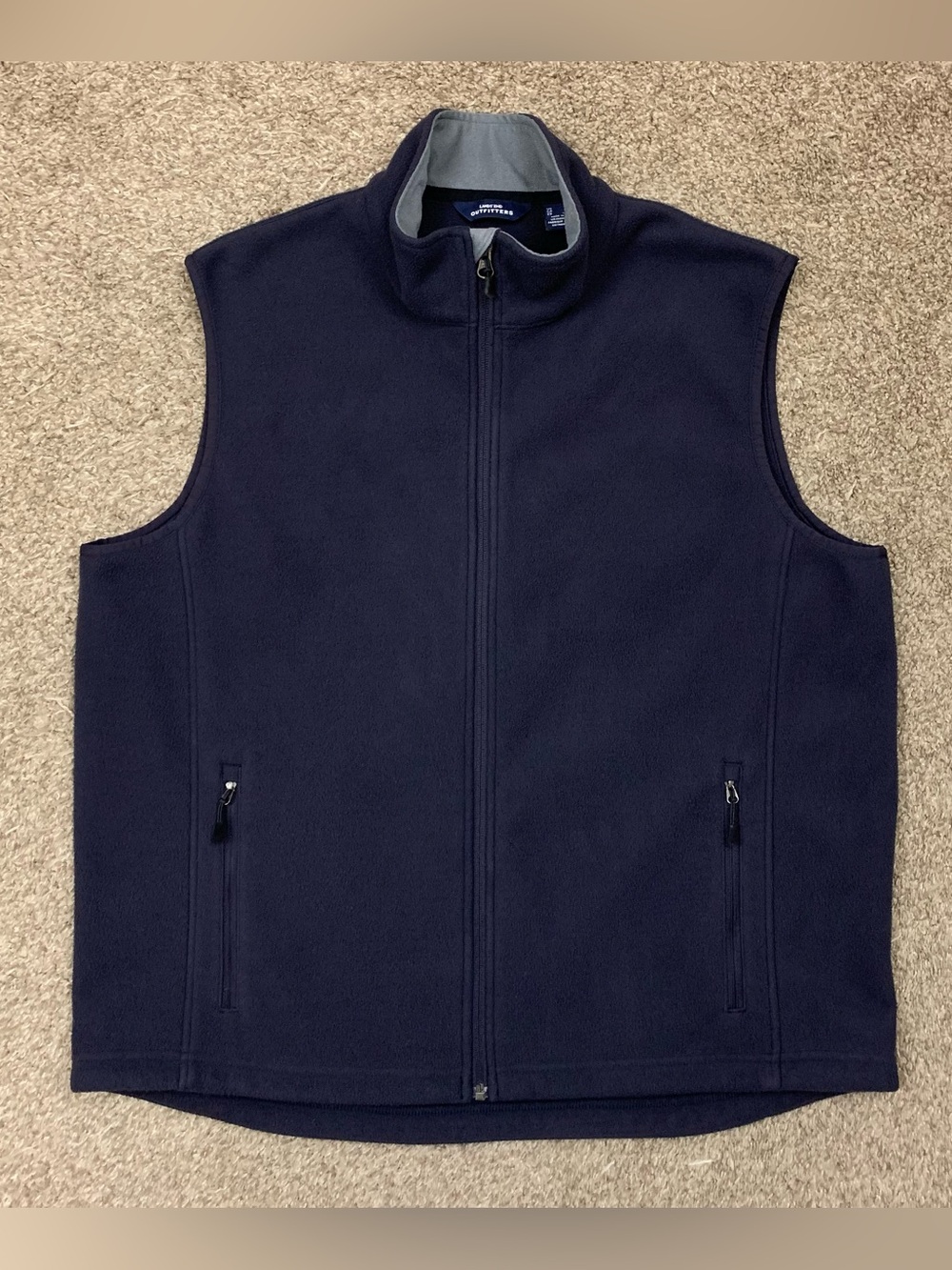 Lands End Vest Mens Large Blue Fleece Full Zip Pockets Outdoor Sleeveless Jacket
